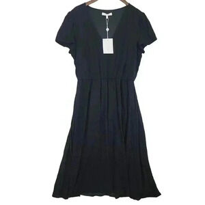 NWT WAYF Fit & Flare Black V-Neck Midi Dress XL Rayon & Polyester Womens
